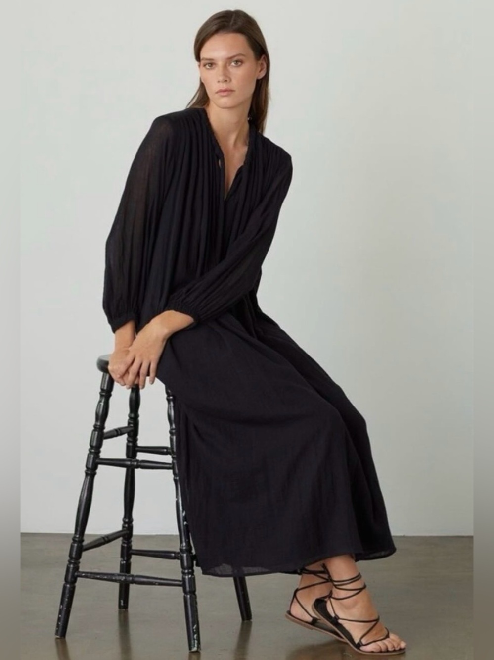 Velvet by Graham & Spencer Black Pleated Long Maxi Dress